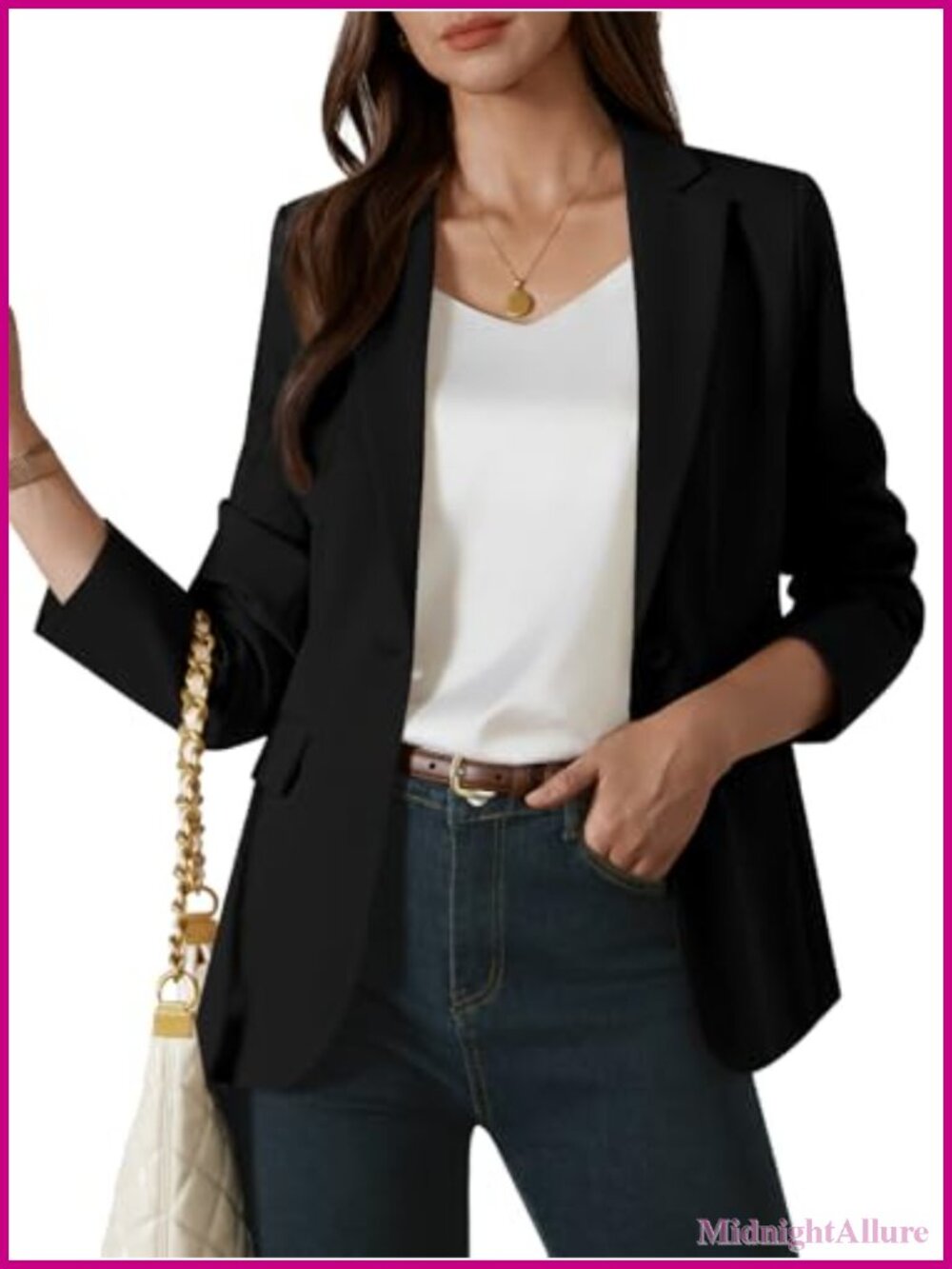 Womens Notch Lapel Blazer Long Sleeve Button Office Suit Jacket